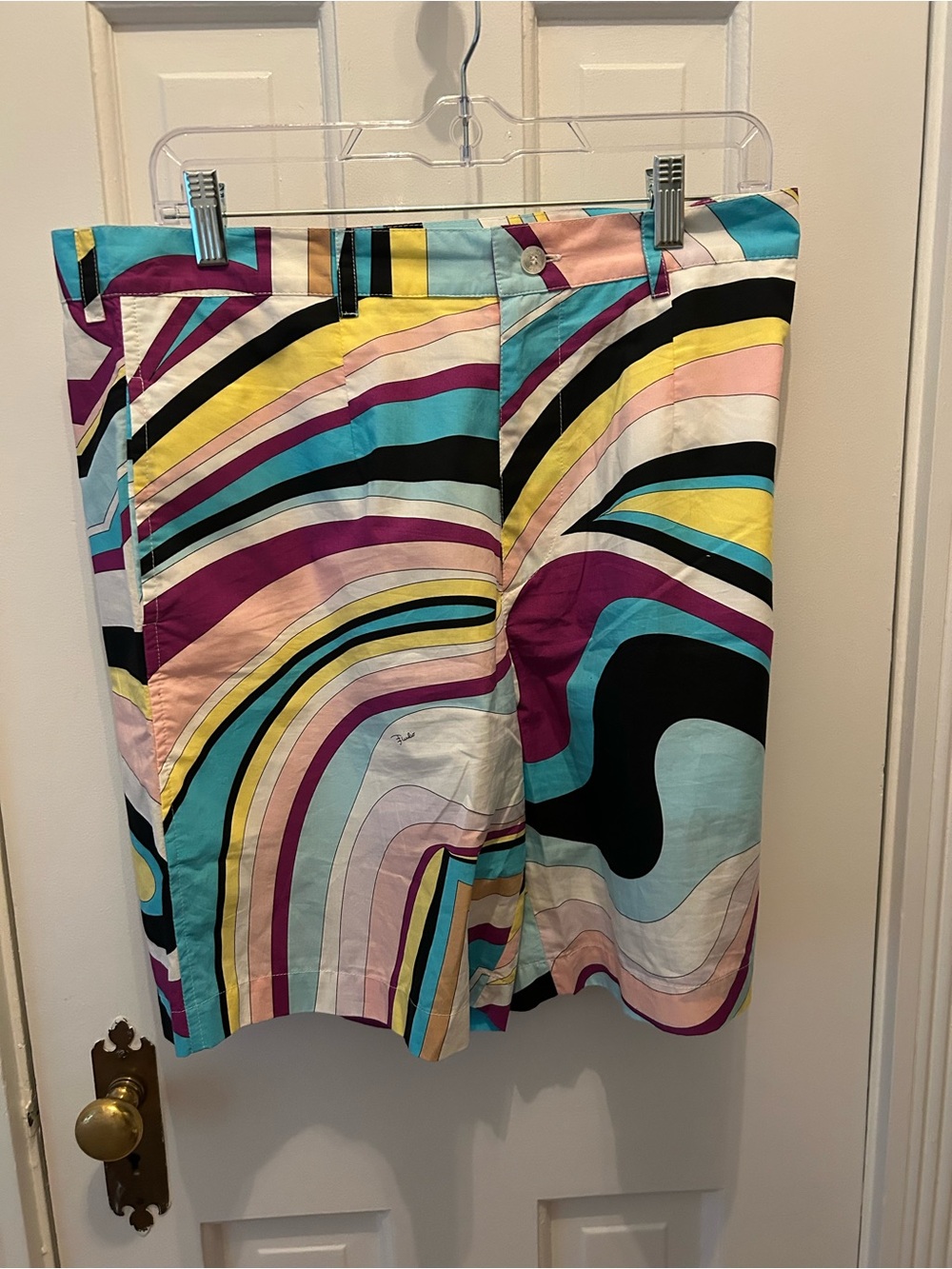 Emilio Pucci Vintage Multicolor Abstract Print 100% Cotton Shorts Made Italy M